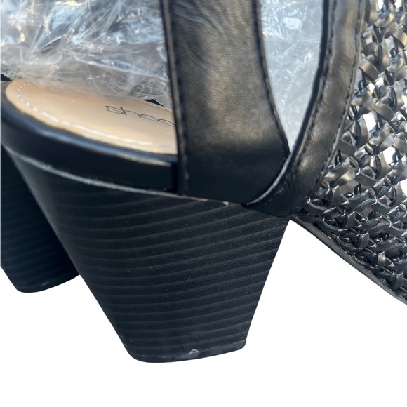 Shoe Dazzle Black Open Peep Toe Ankle Block Woven Heeled Dressy Sandal Size 7.5 - Picture 5 of 15